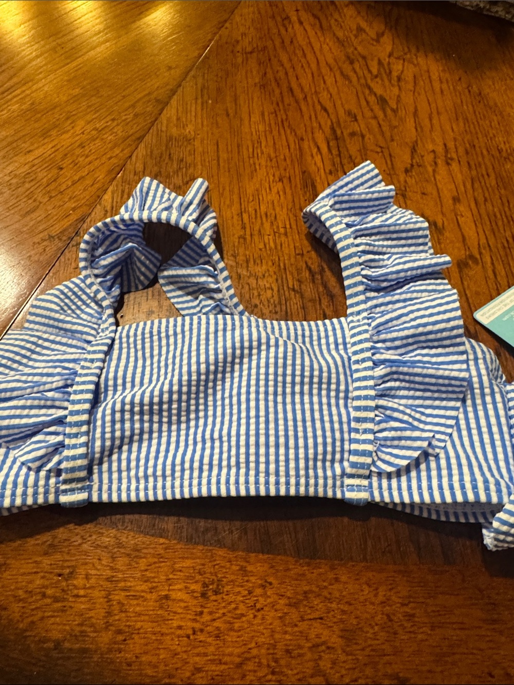 Snapper Rock Girls' Blue & White Seersucker Ruffle Bikini - Picture 3 of 5